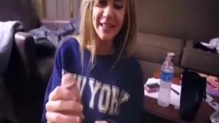 Cute blond whore engulfing shlong whilst darksome is watching