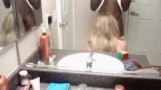 Interracial amateur blowjob bathroom action