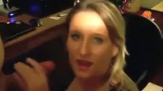 Pretty blonde wife make a hell of a blowjob when parents leave house