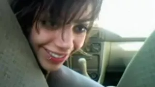 Pretty crazy emo tattoe female fucks the car gearstick in a public place,damn!