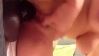 Squirting on big black dildo