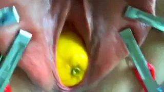 Torturing her pink slippery vagina