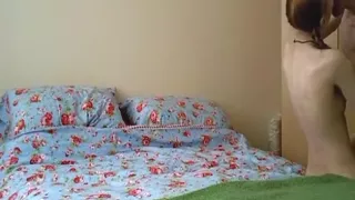 Anorexia pigtailed redhead girl has missionary, doggystyle and cowgirl sex with creampie on the bed.