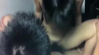 asian girl rides her boyfriend  and has missionary sex