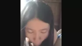asian girl sucks her boyfriend  hard, rides him pov and has missionary sex.