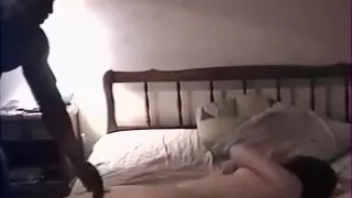 black guy cockslaps his white girlfriend  on the ass, fucks her doggystyle and cums on her small tits in the bedroom.