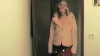 Blonde girl comes home from work and relaxes with a blowjob