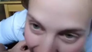 blonde girl talks dirty, while she sucks her boyfriend  and gives him a boobjob pov.