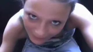 brunette girl blows her boyfriend  pov and lets him shoot a load on her belly