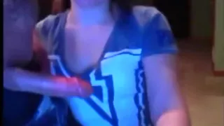 Brunette girl enjoys sucking cock and watching herself on cam