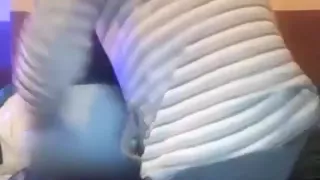 brunette girl gets her panties pulled down and gets doggystyle fucked by her fat boyfriend  on the bed