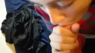 Brunette girl gives her bf a teasing pov blowjob