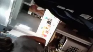 Brunette girl makes-out with her bf, blows his cock and swallows his cum in the bathroom.