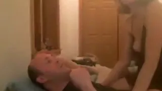 Brunette rides and sucks her man's cock on the bed