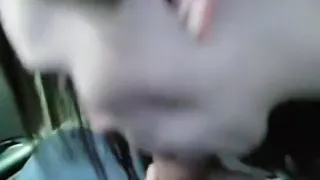 Brunette sucks and jerks her bf's cock pov in his car