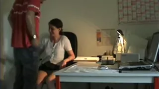 Bugging the wife for a blowjob, who's busy with her work.