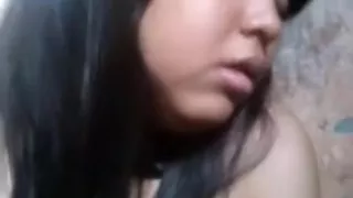 Busty asian girl plays with her big tits and pussy on the bathroom floor