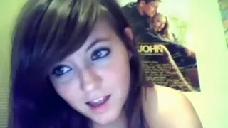 busty brunette girl has cybersex with her boyfriend  and rubs one off