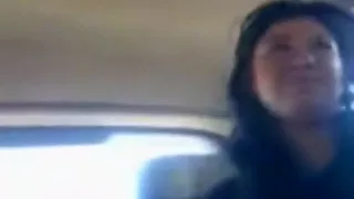 Chubby brunette girl with shaved pussy has doggystyle sex in her man's car