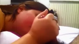chubby girl sucks and jerks her boyfriend  pov on the bed