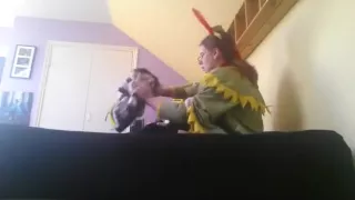 Cosplay sextape. nerdy girl dressed up as the town retard.