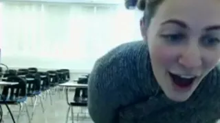 Crazy college student plays with herself in class during lunchbreak