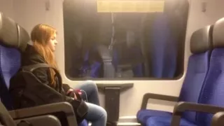 Crazy guy jerks off in a train with a chick sitting next to him