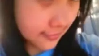 Cute asian girl tapes herself playing with her huge tits and trimmed pussy