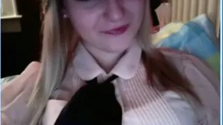 Cute blonde girl masturbates with 4 fingers