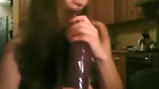 cute brunette girl teases, rides a dildo, sucks her boyfriend  and doggystyle fucks him on cam.