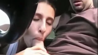 Cute girl sucks cock and fucks missionary for creampie in her bf's car