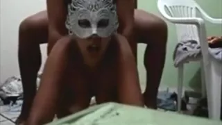 Dirty talking masked latina has missionary and doggystyle sex in the bedroom