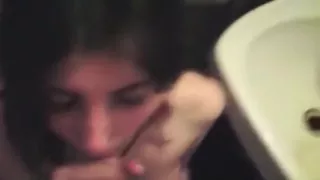 dude captures his russian girl girlfriend  sucking cock in the bathroom mirror