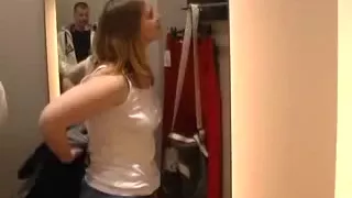 Dude gets rewarded in a changing cabin for shopping with his girlfriend