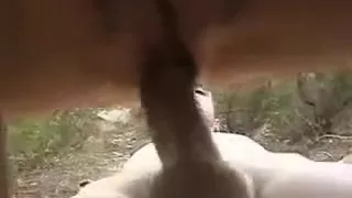 East-european girl fucks his mate in public in a forest