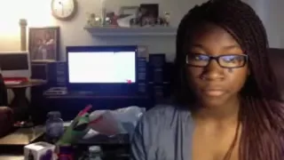 Ebony girl shows off her big tits, hairy pussy and firm booty.