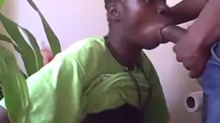 Ebony girl sucks her bf's cock on the toilet