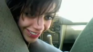 Emo girl rides the gear stick of her car