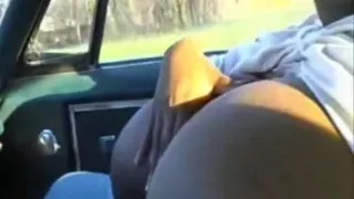 Fat ebony girl with huge boobs bounces them around and sucks her bf's cock in public in his car