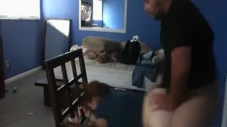 Fat girl doggystyle and missionary sex with creampie on a chair