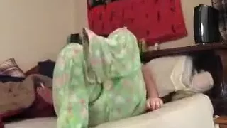 Fat glassed nerdy emo girl uses a vibrator to satisfy her pussy, while smoking a cig