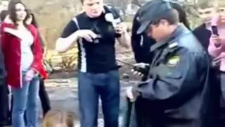 Fat naked brunette russian girl strips in public and gets cuffed by the police