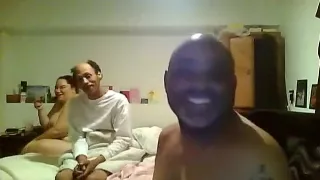 fat white girl fucks her black boyfriend  and his crazy looking friend in a threesome