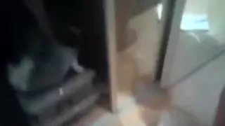 Girl fucks herself doggystyle on a mirror, while sucking cock.