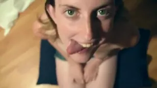 girl is super proud that she made her boyfriend  cum in her mouth