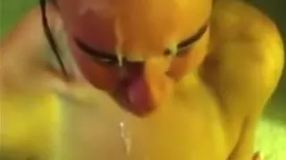 girl sucks cock and starts to giggle, when she receives a massive facial !!!