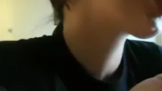 Girl sucks cock, gets a massive cumshot in her mouth and starts to giggle.