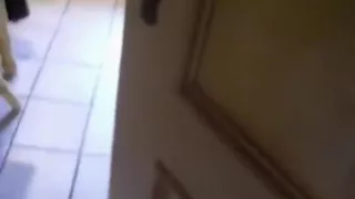 girl wildly masturbates with a banana on the floor and moans