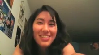 hot asian girl sucks her boyfriend  pov on the bed and swallows