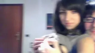 hot big boobed brunette girl with hairy pussy rides her nerdy boyfriend  reverse cowgirl